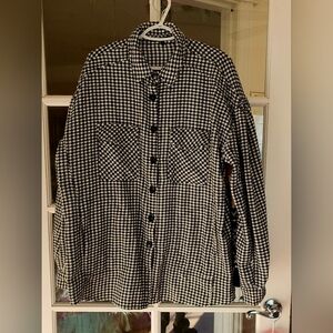 Black and White Checked Oversize Cozy Fleece Shirt